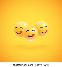 Group of high detailed yellow emoticons, vector illustration