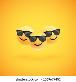 Group of high detailed yellow emoticons, vector illustration
