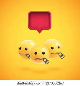 Group of high detailed yellow emoticons with a 3D speech bubble, vector illustration