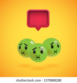 Group of high detailed yellow emoticons with a 3D speech bubble, vector illustration