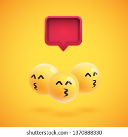 Group of high detailed yellow emoticons with a 3D speech bubble, vector illustration