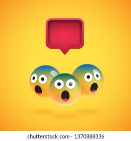 Group of high detailed yellow emoticons with a 3D speech bubble, vector illustration