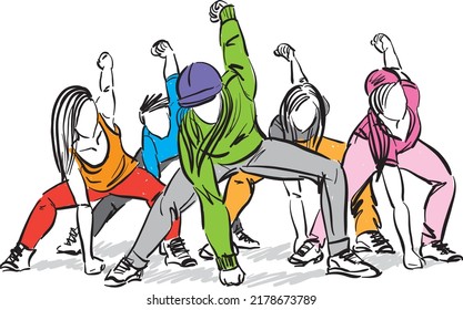 group of hip hop dances young people fitness vector illustration