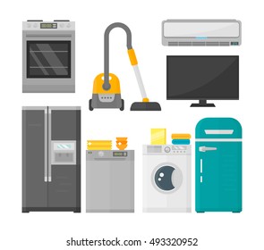 Group of home appliances isolated on white background