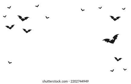 Group of horror black bats isolated on white halloween vector background. Illustration of night creatures. Flying bats silhouettes