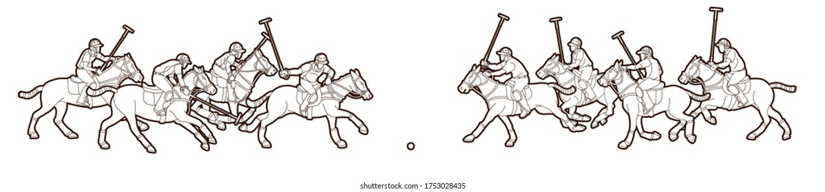 Group of Horses Polo players action sport cartoon graphic vector.	