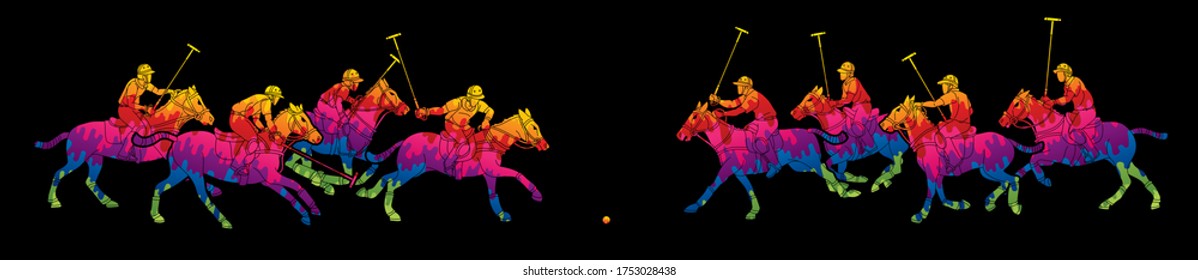 Group of Horses Polo players action sport cartoon graphic vector.	