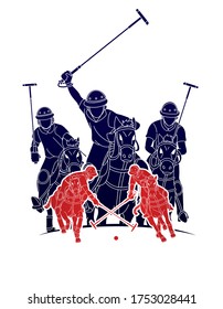 Group of Horses Polo players action sport cartoon graphic vector.	