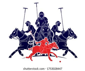 Group of Horses Polo players action sport cartoon graphic vector.	