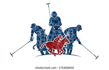 Group of Horses Polo players action sport cartoon graphic vector.	