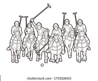 Group of Horses Polo players action sport cartoon graphic vector.	