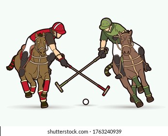 Group of Horses Polo players action sport cartoon graphic vector.