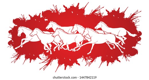 Group of horses running cartoon graphic vector.