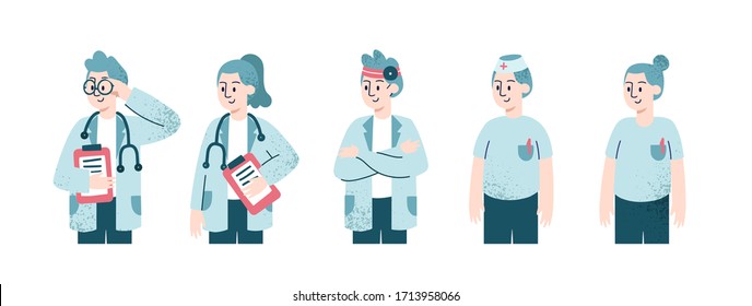Group of hospital medical staff together. Male and female medicine workers - physicians, doctors, paramedics, nurses isolated on white background. Vector illustration in flat cartoon style. - Shutterstock ID 1713958066