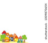 Group of houses, border, vector illustration, decorative page