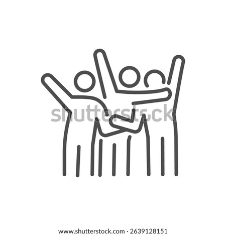Group hug icon. Thin line editable stroke illustration for friendship, celebration, bonding, happiness, love, unity and emotional connection