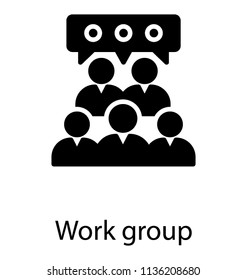 Group of human avatars in official dressing, showing workgroup icon