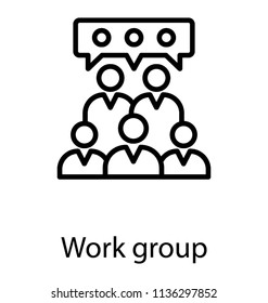 Group of human avatars in official dressing, showing workgroup icon