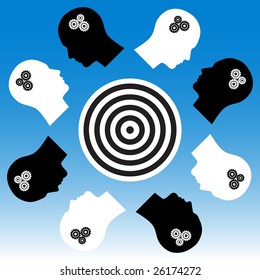 Group of human heads around the target