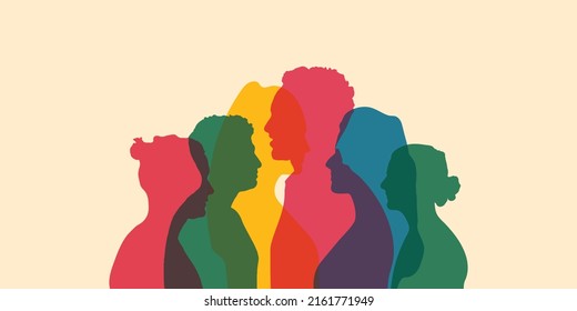 Group human heads silhouette in profile and Recruit new members. Influencing a crowd of people. Persuasion propaganda and influence on the masses. Recruit new members and Communication.