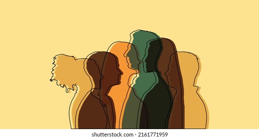 Group human heads silhouette in profile and Recruit new members. Influencing a crowd of people. Persuasion propaganda and influence on the masses. Recruit new members and Communication.