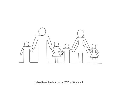 A group of humans holding hands. World population day one-line drawing