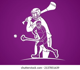 Group of Hurling Players Action Cartoon Graphic Vector