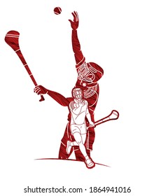 Group of Hurling sport players action. Irish Hurley sport cartoon graphic vector.