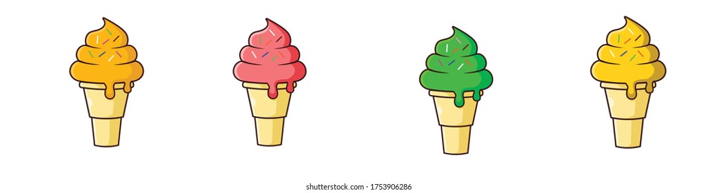 un grupo de helados con rociadores. Naranja, guayaba, melón y piña