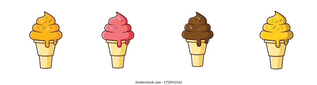 un grupo de helados con rociadores. naranja, guayaba, chocolate y piña