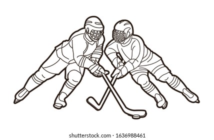 Group of Ice Hockey players action cartoon sport graphic vector.