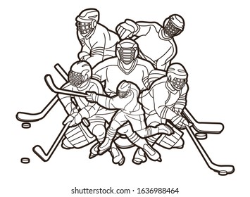 Group of Ice Hockey players action cartoon sport graphic vector.