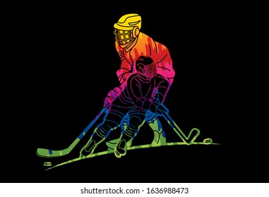 Group of Ice Hockey players action cartoon sport graphic vector.