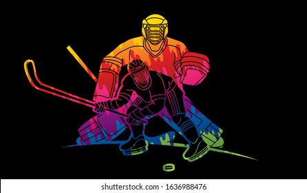 Group of Ice Hockey players action cartoon sport graphic vector.