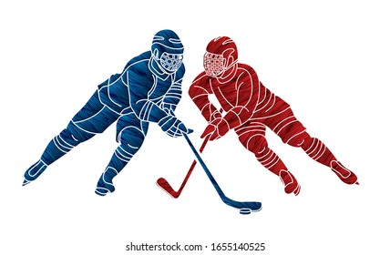 Group of Ice Hockey players action cartoon sport graphic vector