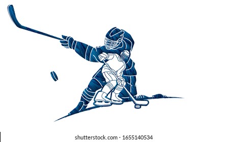 Group of Ice Hockey players action cartoon sport graphic vector