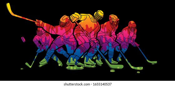 Group of Ice Hockey players action cartoon sport graphic vector