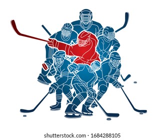 Group of Ice Hockey players action cartoon sport graphic vector