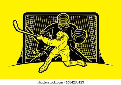 Group of Ice Hockey players action cartoon sport graphic vector