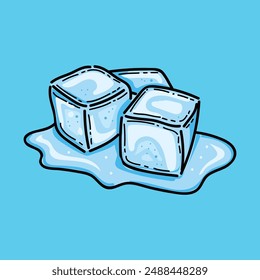 Grupo de cubos transparentes transparentes de hielo aislados sobre fondo azul claro. Diseño de Ilustración vectorial. Cubo de hielo derritiéndose. Cubos de agua helada para un cóctel fresco. Agua congelada