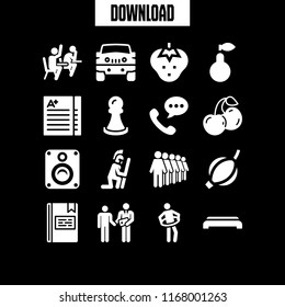 group icon. 16 group vector set. gym step, graduation, speaker and queing icons for web and design about group theme