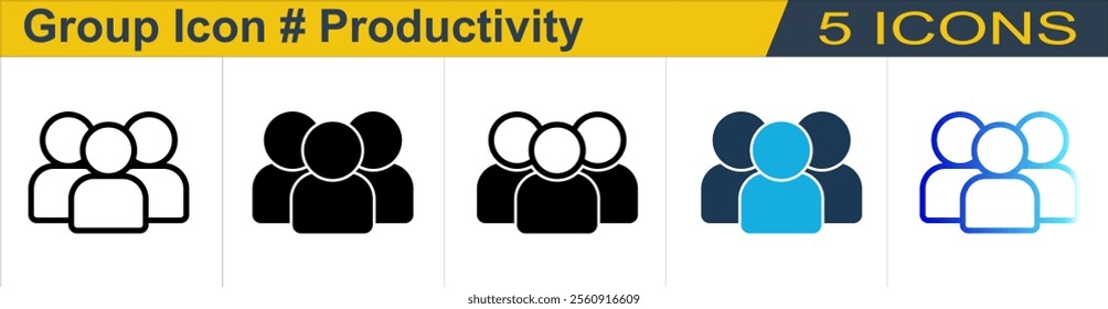 Group icon with 5 styles (Outline, Solid, Mixed, Duo Tone and Line Gradient)