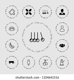 Group icon. collection of 13 group filled and outline icons such as barrow, cradle, roundelay, cherry, user, puzzle, banana, pendulum. editable group icons for web and mobile.
