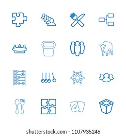 Group icon. collection of 16 group outline icons such as puzzle, cradle, fork and knife, pot for plants, structure, buffalo, abacus. editable group icons for web and mobile.