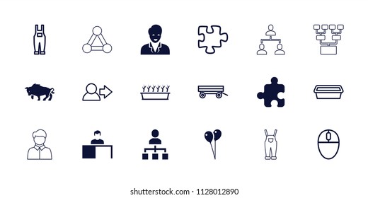 Group icon. collection of 18 group filled and outline icons such as balloon, barrow, puzzle, user, pot for plants, plant in pot. editable group icons for web and mobile.
