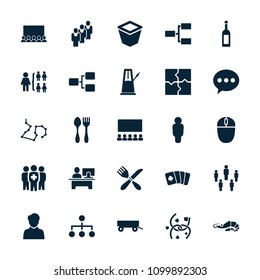 Group icon. collection of 25 group filled icons such as barrow, puzzle, structure, chat, pot for plants, pendulum, user, classroom. editable group icons for web and mobile.