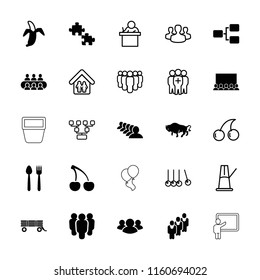 Group icon. collection of 25 group filled and outline icons such as buffalo, puzzle, banana, cherry, plate fork and knife, teacher. editable group icons for web and mobile.