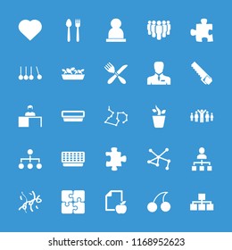 Group icon. collection of 25 group filled icons such as puzzle, hearts, cherry, paper and apple, connection, businessman, structure. editable group icons for web and mobile.