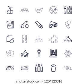 Group icon. collection of 25 group outline icons such as cherry, playing card, cherry, structure, saw, abacus, old woman and child. editable group icons for web and mobile.