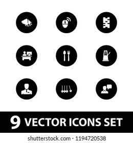 Group icon. collection of 9 group filled icons such as buffalo, cradle, domino, businessman, pendulum, plate fork and knife. editable group icons for web and mobile.